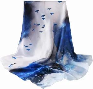 100% Mulberry Silk Scarf-Printed or Solid Color 35” Square Large Silk Hair Head Wrap Scarf With Gift Box Package