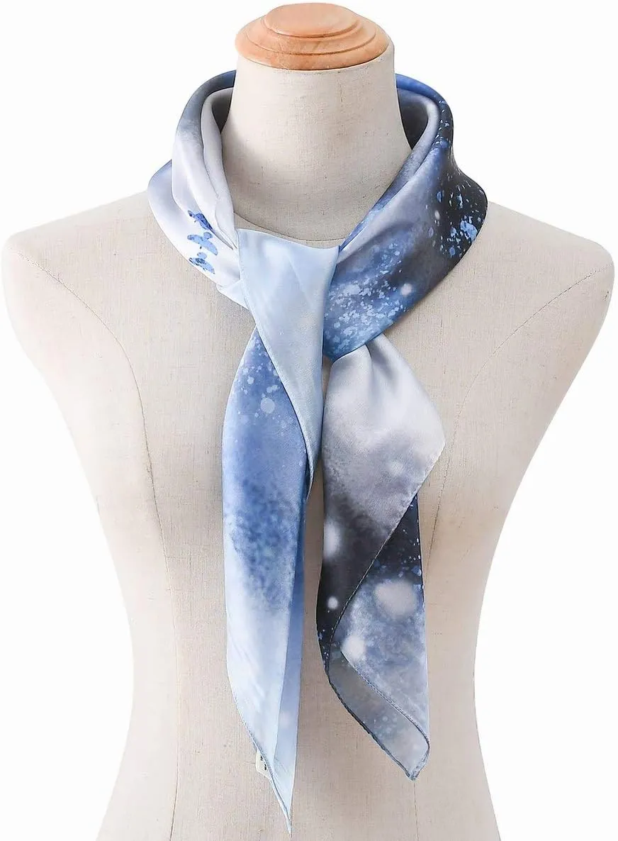 100% Mulberry Silk Scarf-Printed or Solid Color 35” Square Large Silk Hair Head Wrap Scarf With Gift Box Package