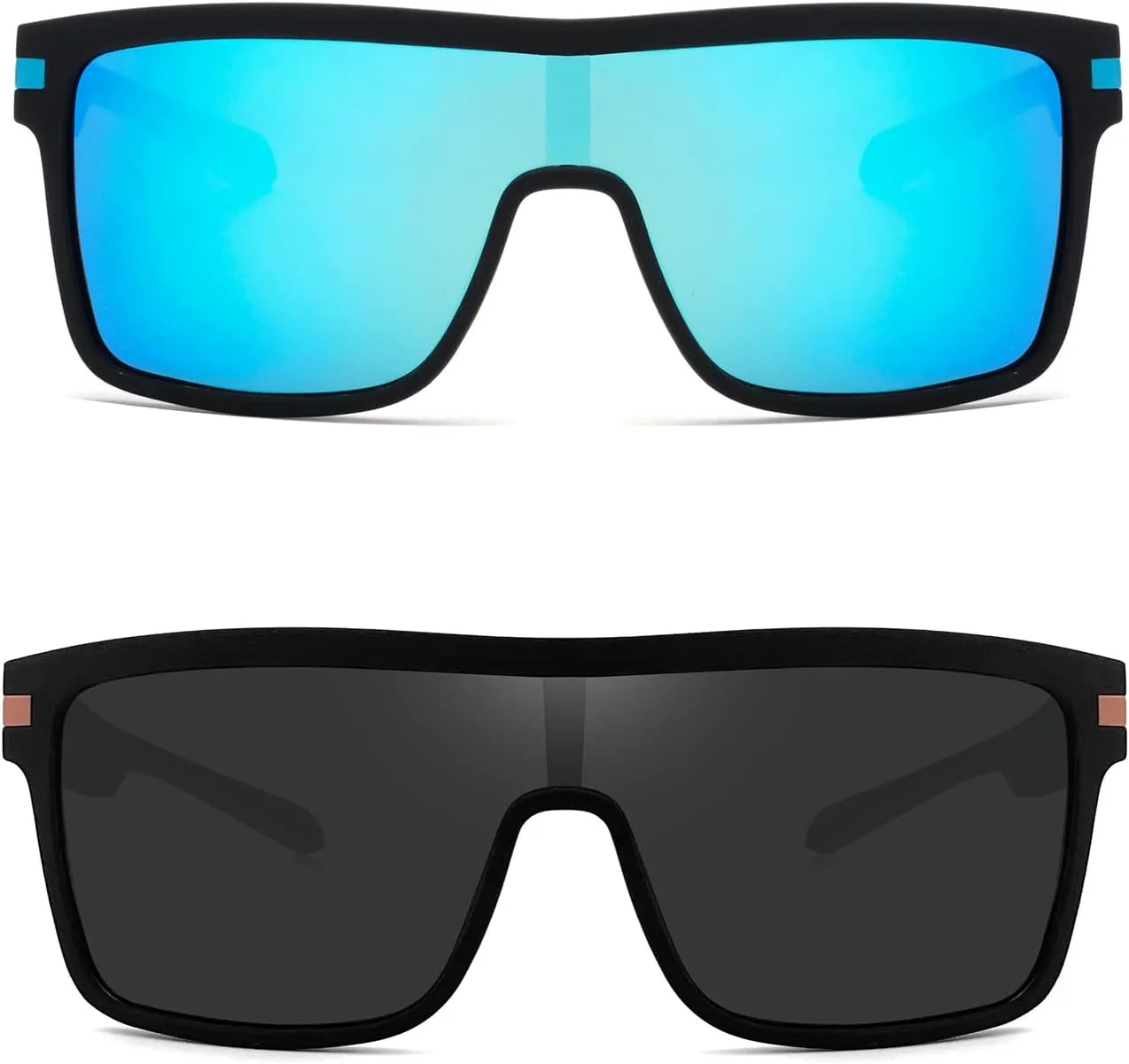 2 Pack Flat Top Polarized Sports Sunglasses Outdoor Cycling Glasses with Polarized Lens, Square sunglasses