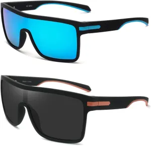 2 Pack Flat Top Polarized Sports Sunglasses Outdoor Cycling Glasses with Polarized Lens, Square sunglasses