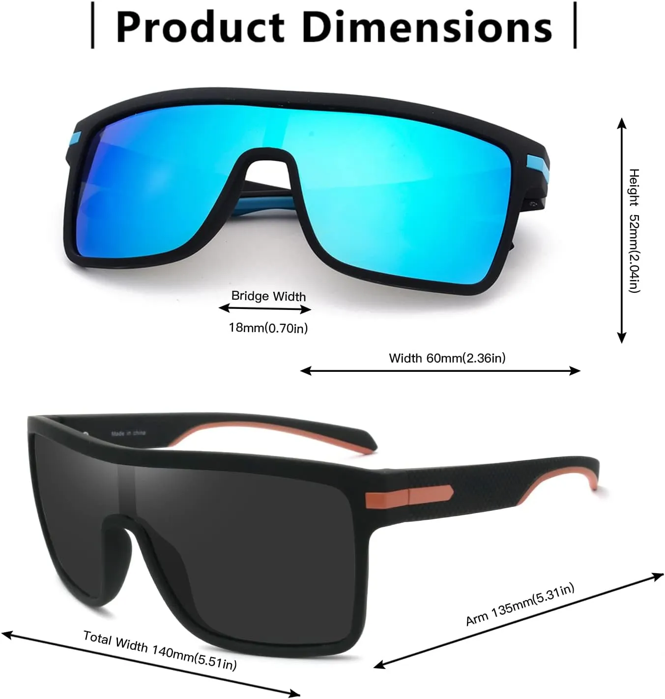 2 Pack Flat Top Polarized Sports Sunglasses Outdoor Cycling Glasses with Polarized Lens, Square sunglasses