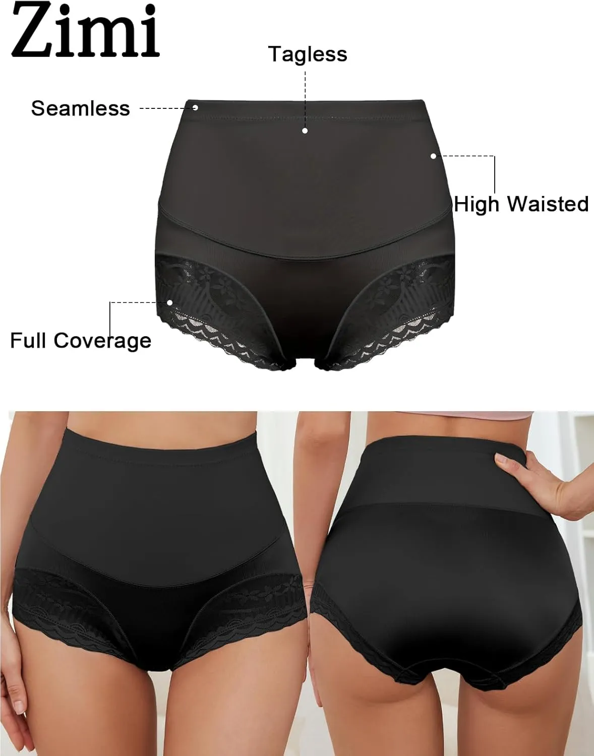 4 Packs Women's Tummy Control Underwear High Waisted Shapewear Panties Stretch Full Coverage Briefs