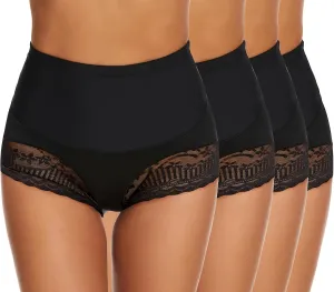 4 Packs Women's Tummy Control Underwear High Waisted Shapewear Panties Stretch Full Coverage Briefs