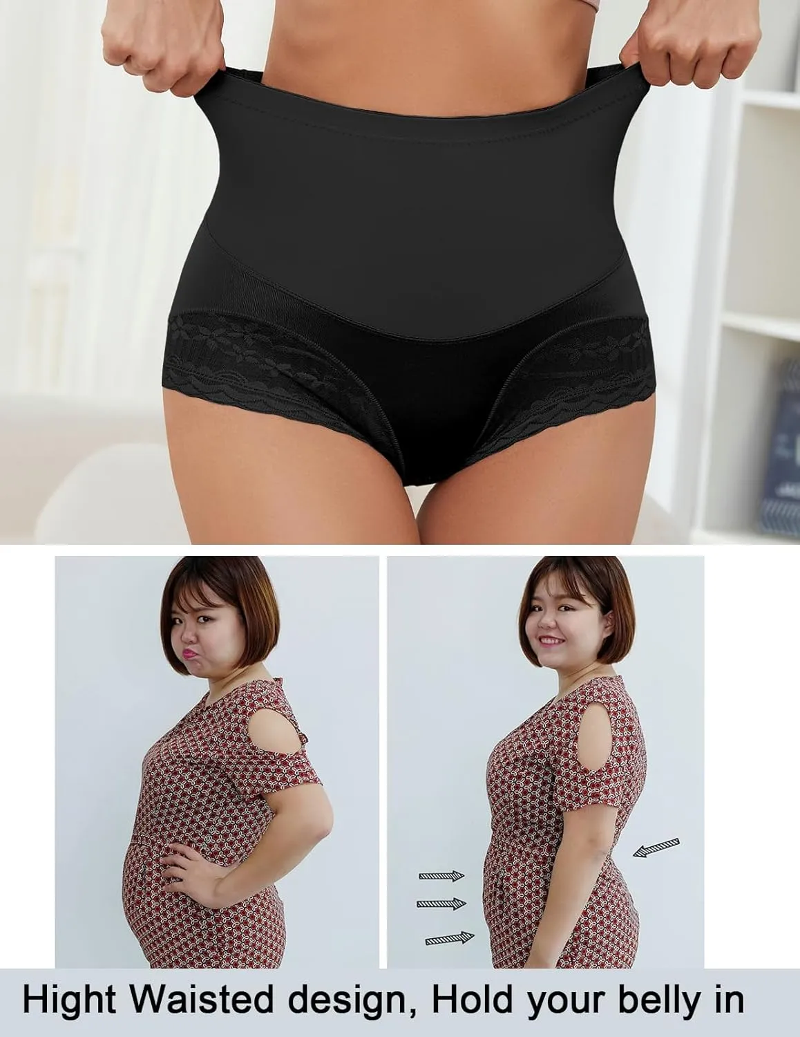4 Packs Women's Tummy Control Underwear High Waisted Shapewear Panties Stretch Full Coverage Briefs
