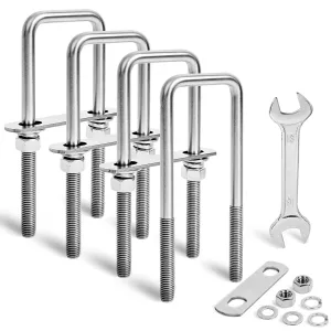4 Sets Heavy Duty Square u Bolts M12 Thread Size,304 Stainless Steel u-Bolts 2-1/16" W x 6-1/2" L,with Nuts,Bolt Plate and washers (4, M12 x 2-1/16" W x 6-1/2" L)