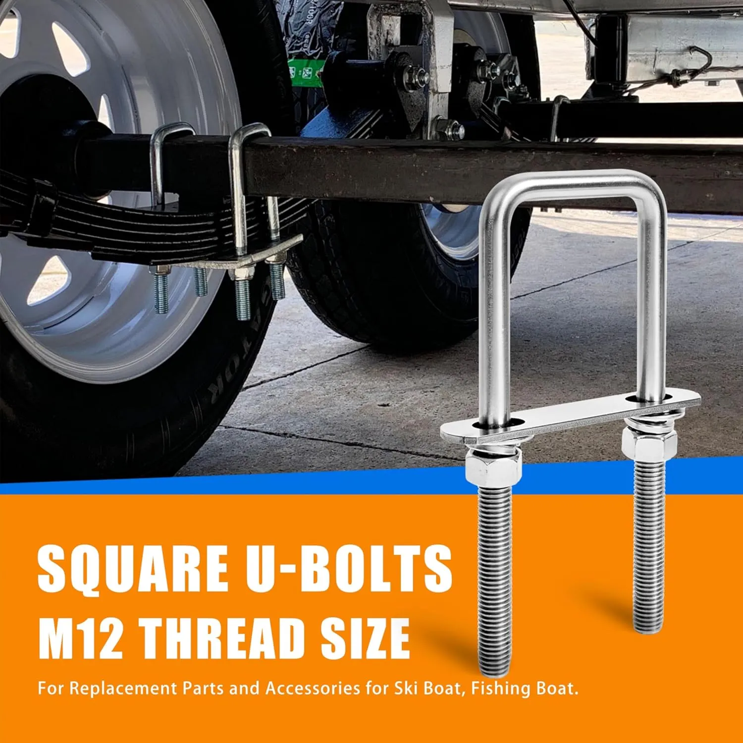 4 Sets Heavy Duty Square u Bolts M12 Thread Size,304 Stainless Steel u-Bolts 2-1/16" W x 6-1/2" L,with Nuts,Bolt Plate and washers (4, M12 x 2-1/16" W x 6-1/2" L)