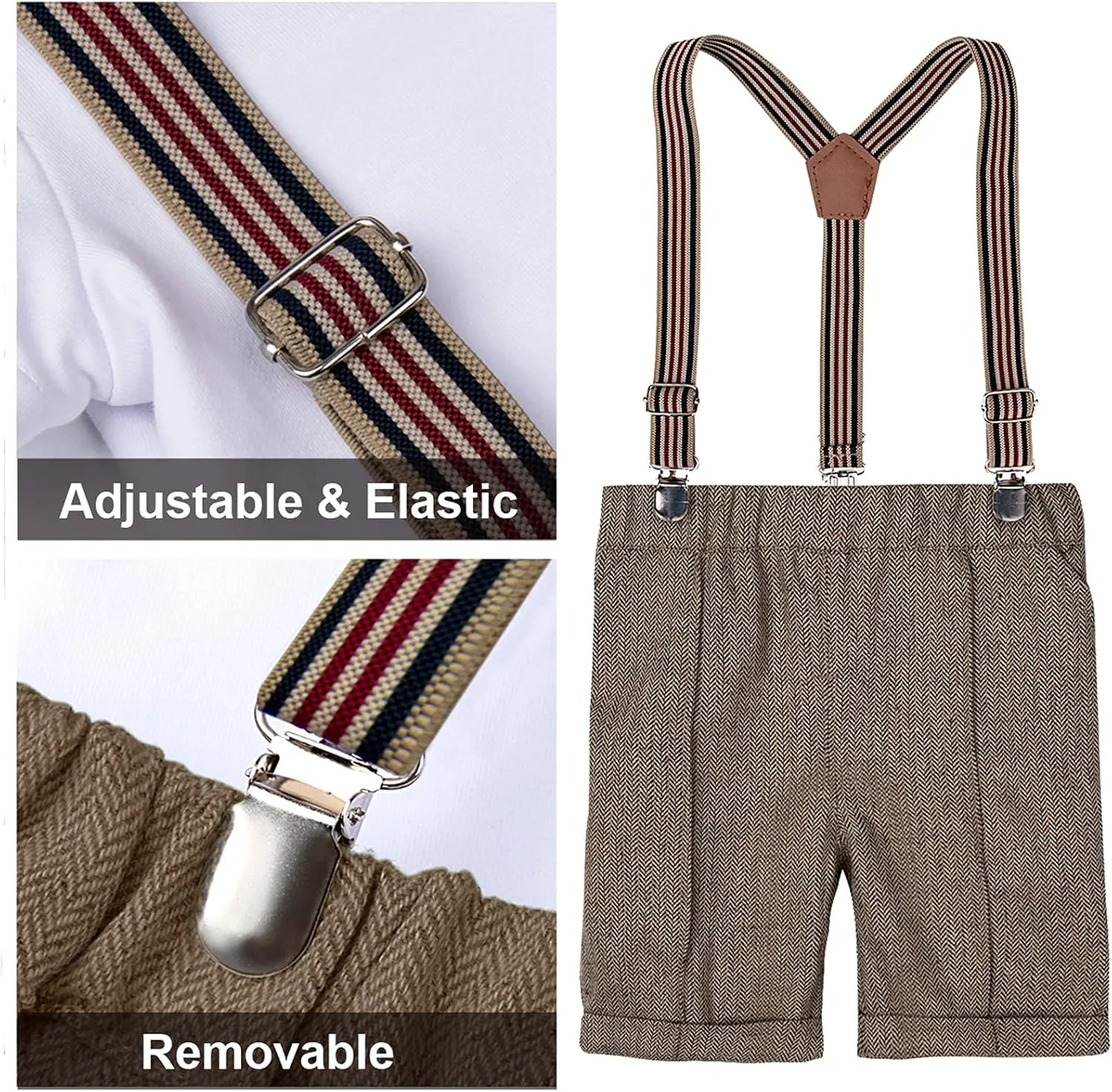 A&J DESIGN 5pcs Toddler Baby Boys Suit Set, 12 Months - 3T, Gentleman Suit Shirt & Shorts & Vest & Hat & Bow Tie