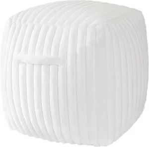 AELS Unstuffed Modern Pouf Cover for Living Room, Mid Century Modern Storage Bean Bag Cubes, Creamy White Faux Fur Plush Sripe Square Ottoman Pouf Foot Rest Footstool, 18"x18"x18", Cover ONLY