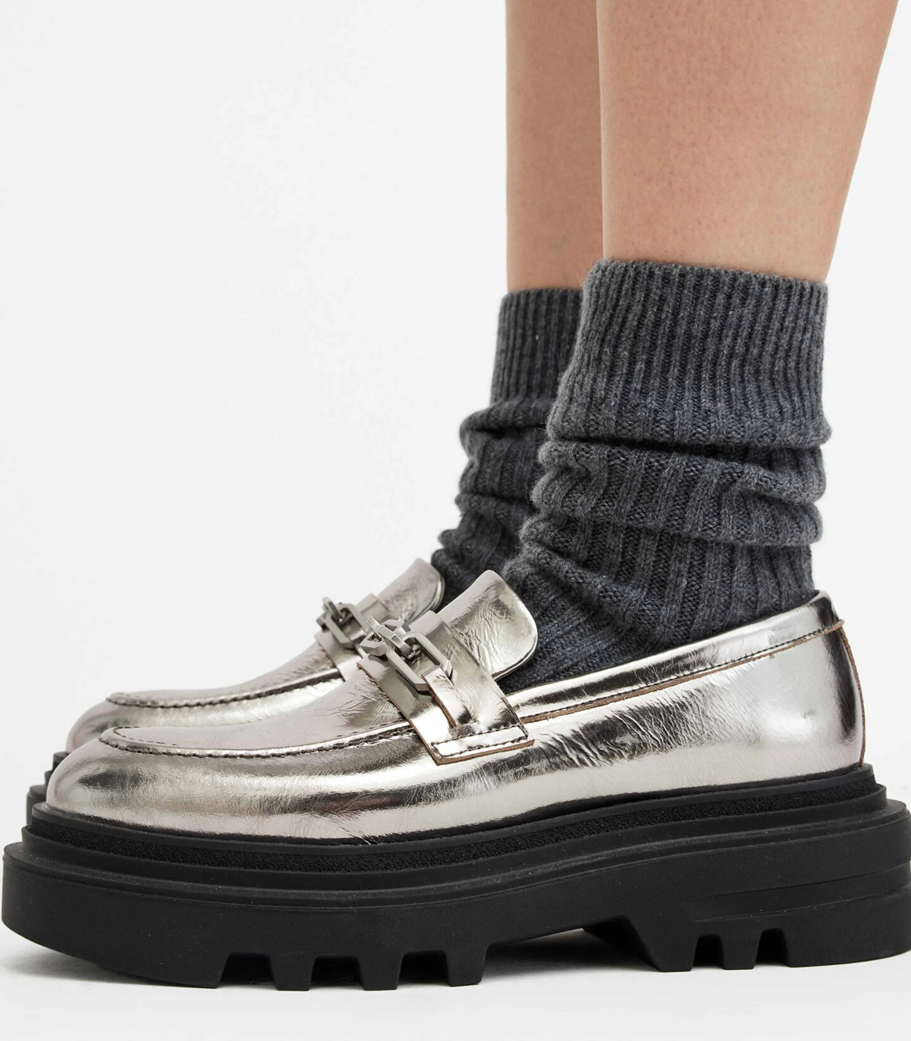AllSaints- Alexia Chain Chunky Leather Loafers