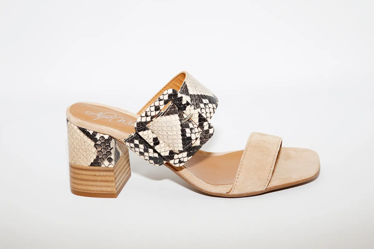 ALPE - 4682 Block Heel Beige/Snake Mule