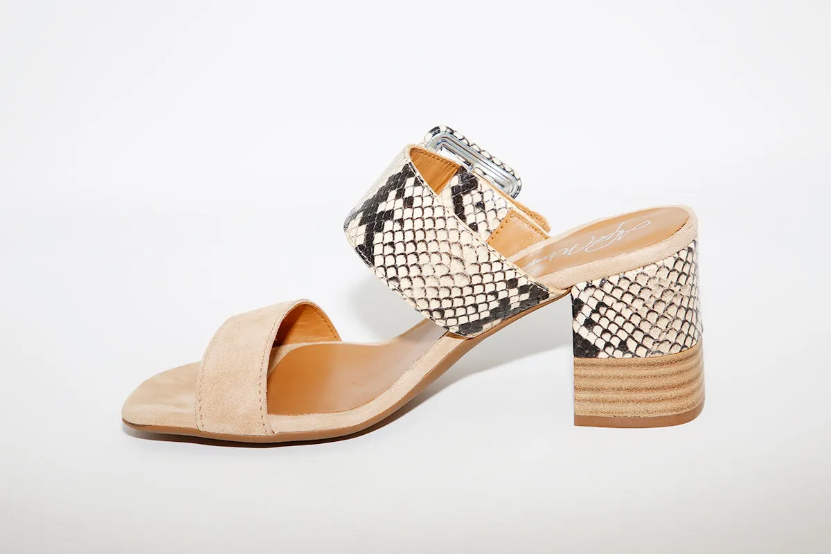 ALPE - 4682 Block Heel Beige/Snake Mule