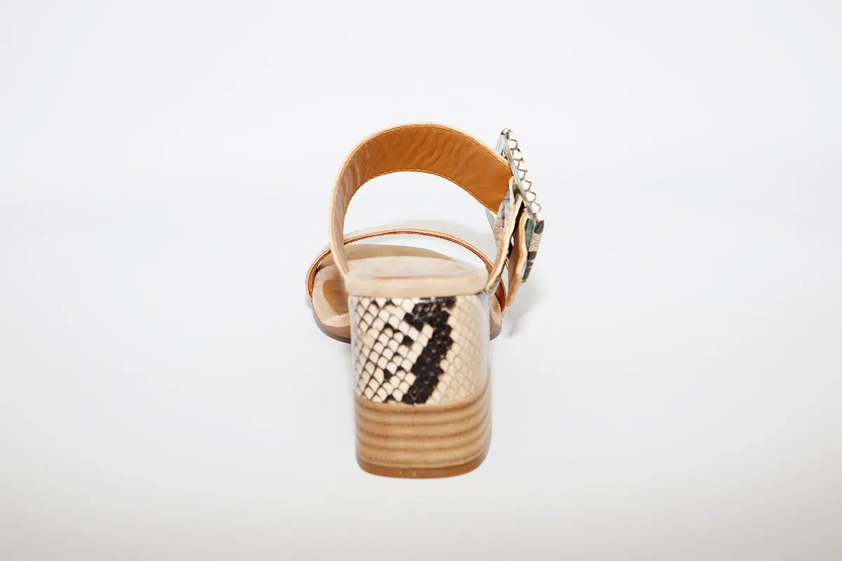 ALPE - 4682 Block Heel Beige/Snake Mule