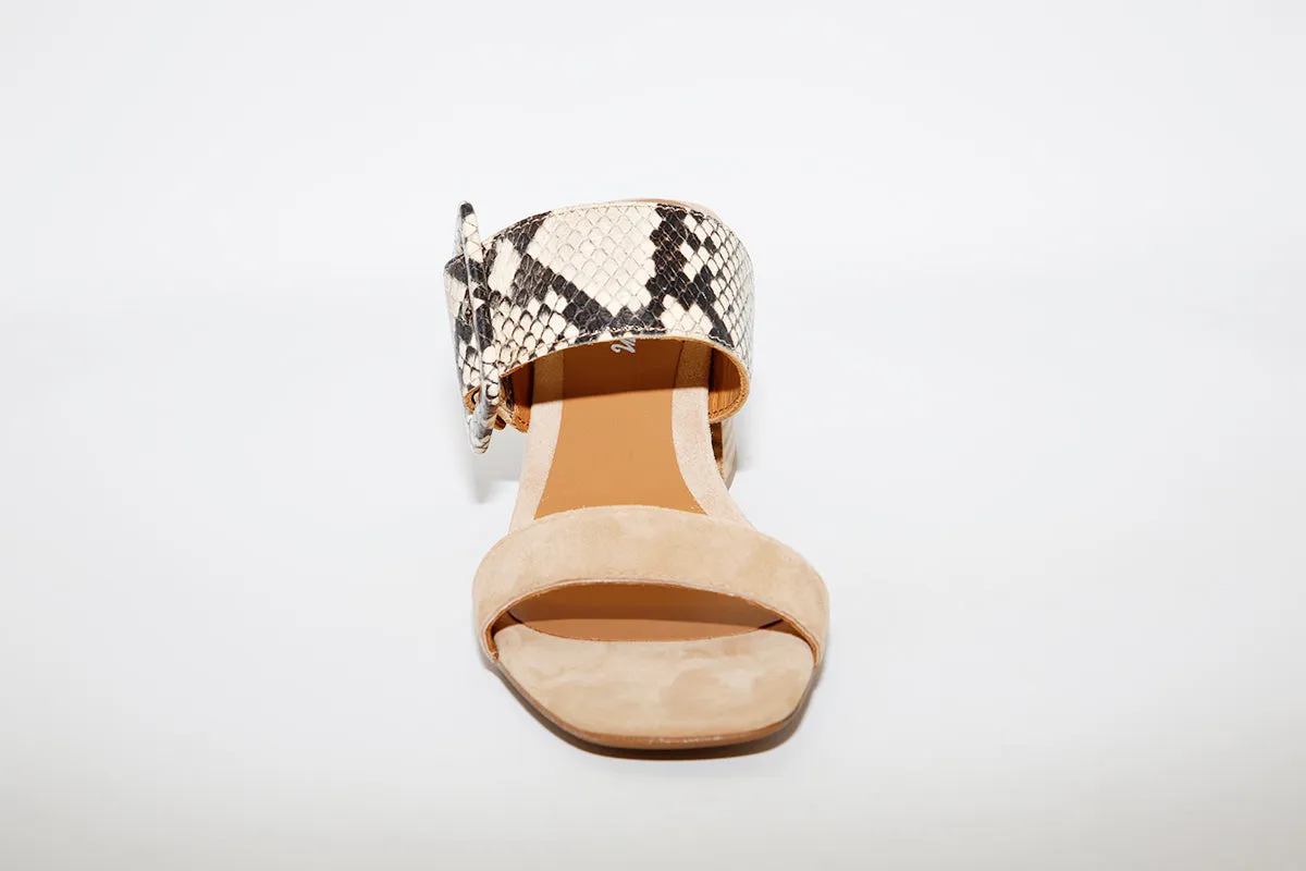 ALPE - 4682 Block Heel Beige/Snake Mule