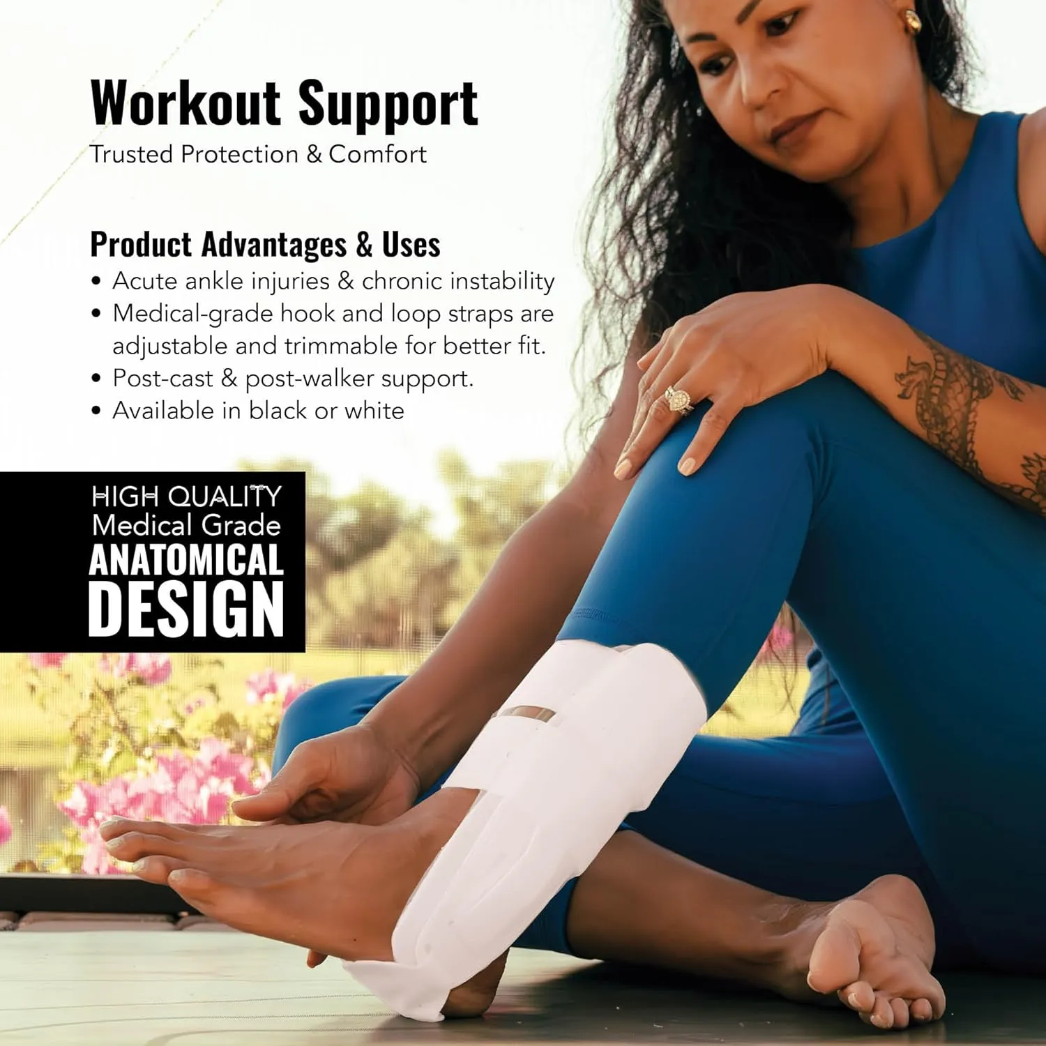 AnklePro Air Gel Stirrup Ankle Brace, Hard Core Side Stabilizer With Removable Cold Therapy Air Cushion & Gel Pad for Ankles, Ankle Brace for Women and Men, Ankle Support, Regular, White
