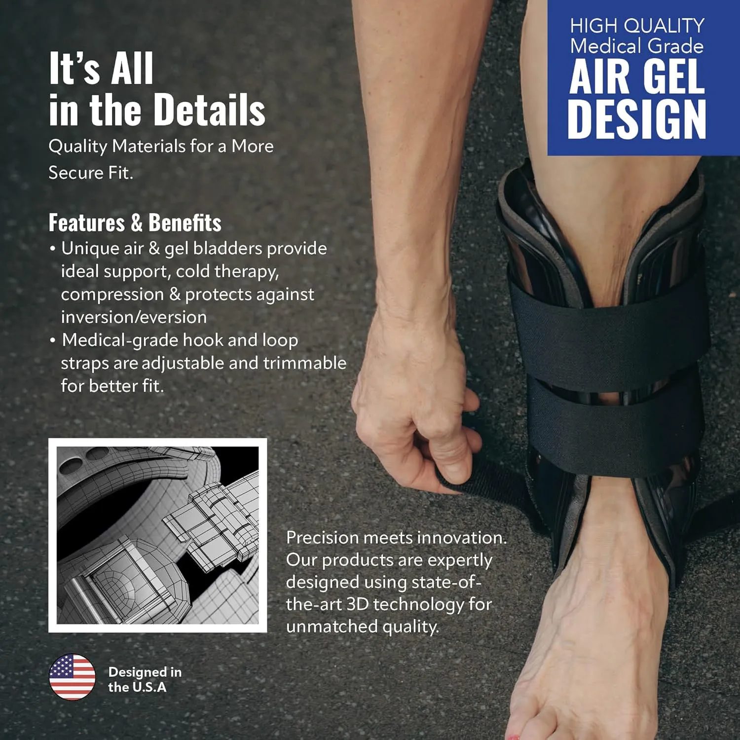 AnklePro Air Gel Stirrup Ankle Brace, Hard Core Side Stabilizer With Removable Cold Therapy Air Cushion & Gel Pad for Ankles, Ankle Brace for Women and Men, Ankle Support, Regular, White