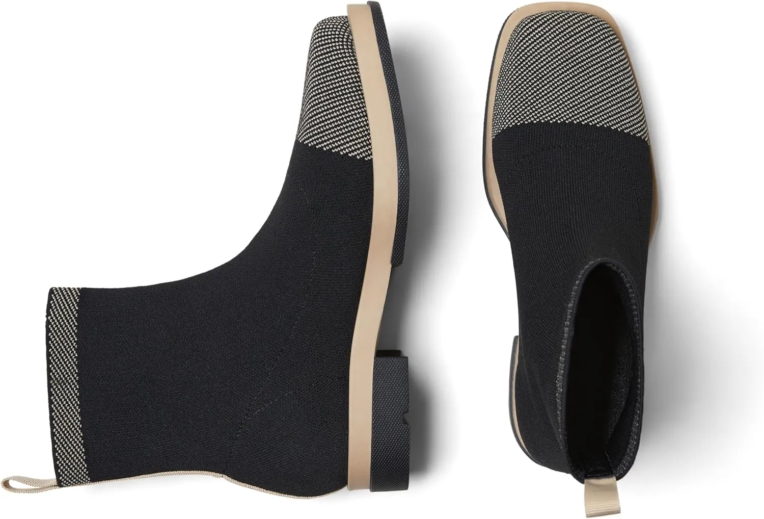Arromic Ankle Boots for Women Square Toe Black Booties Comfortbale Sock Slip On Stretch Knit Low Flat Heel for Dress Daily