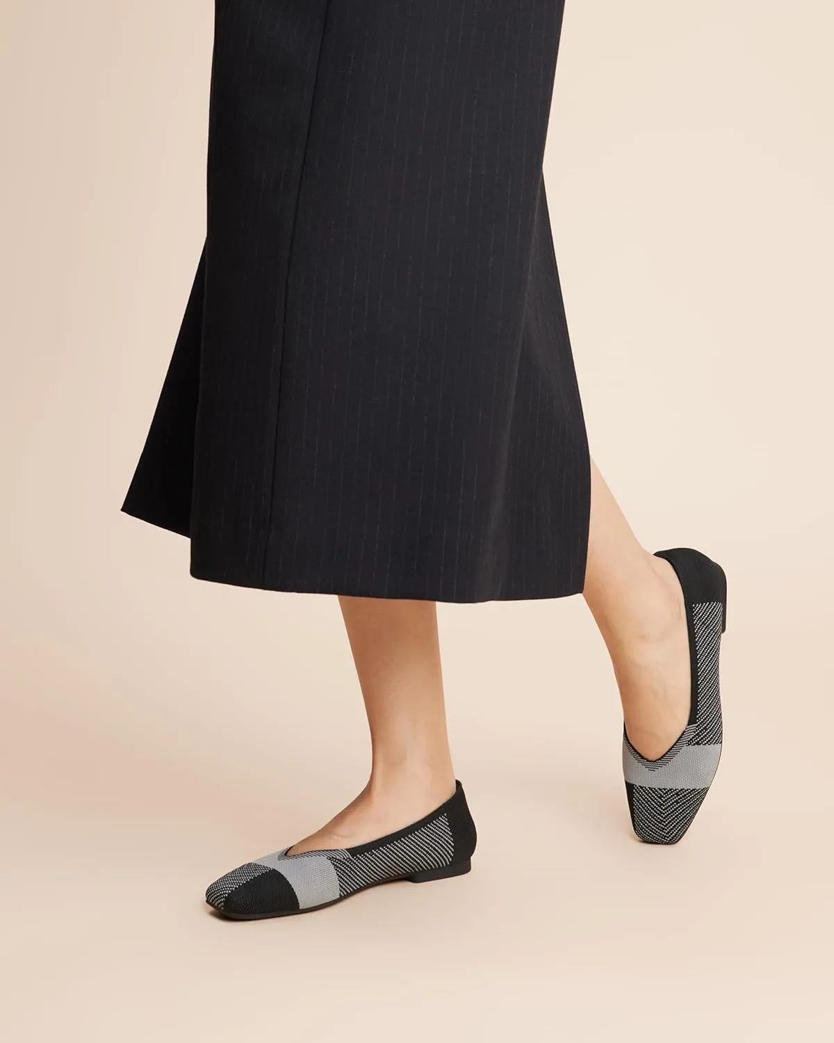 Arromic Black Flats Shoes for Women, Square Toe Ballet Flats Shoes, Washable Comfortable Knit Flats for Women, Soft Slip on Black Flats for Dressy Wedding Work Office Casual