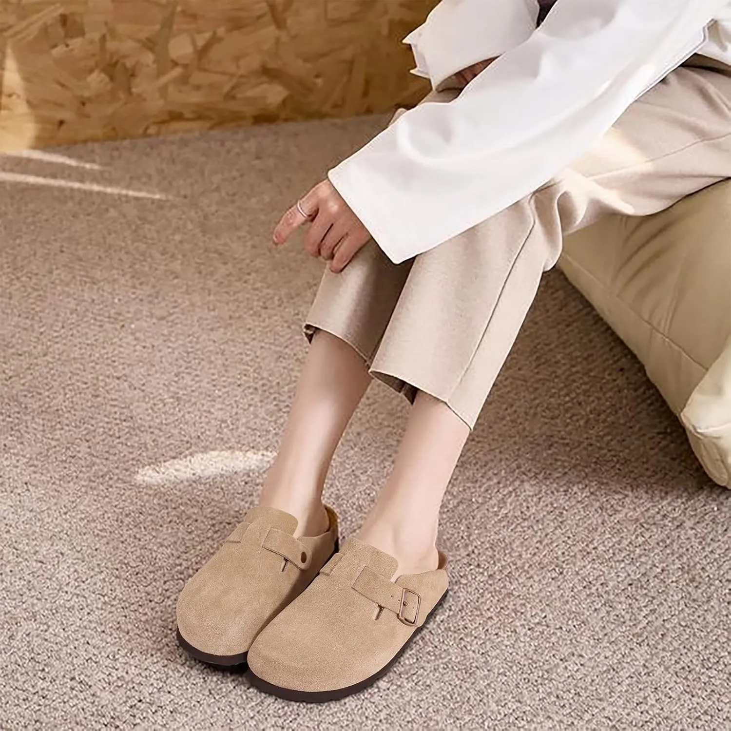 Asgard Suede Clogs Mules Potato Shoes with Comfort Cork Footbed - Wide Feet Please Half Size UP