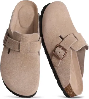 Asgard Suede Clogs Mules Potato Shoes with Comfort Cork Footbed - Wide Feet Please Half Size UP