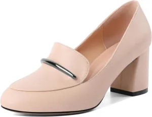 AUMOTED Heeled Loafers for Women Block Heel Loafers Comfortable Round Toe Chunky Pumps Women Work Low Heels Office Shoes 2.5 Inch