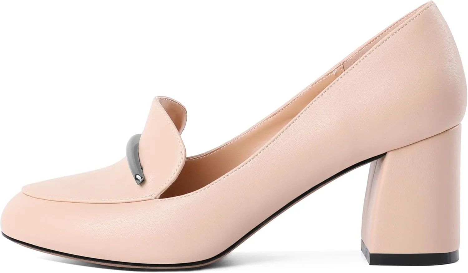 AUMOTED Heeled Loafers for Women Block Heel Loafers Comfortable Round Toe Chunky Pumps Women Work Low Heels Office Shoes 2.5 Inch