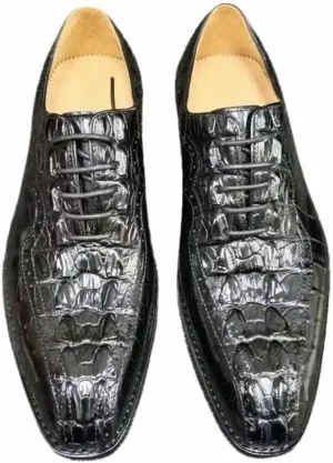 Authentic Exotic Crocodile Skin Men's Square-Toe Designer Dress Shoes Genuine Alligator Leather Male Lace-up Black Oxford Shoes