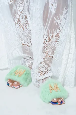 AZALEA WANG RAFAELA GREEN SLIP ON FURRY SANDAL