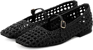 Ballet Flats Shoes for Women Square Toe Mary Jane Flats Shoes Buckle Strap Dress Casual Comfortable Ballerina Shoes