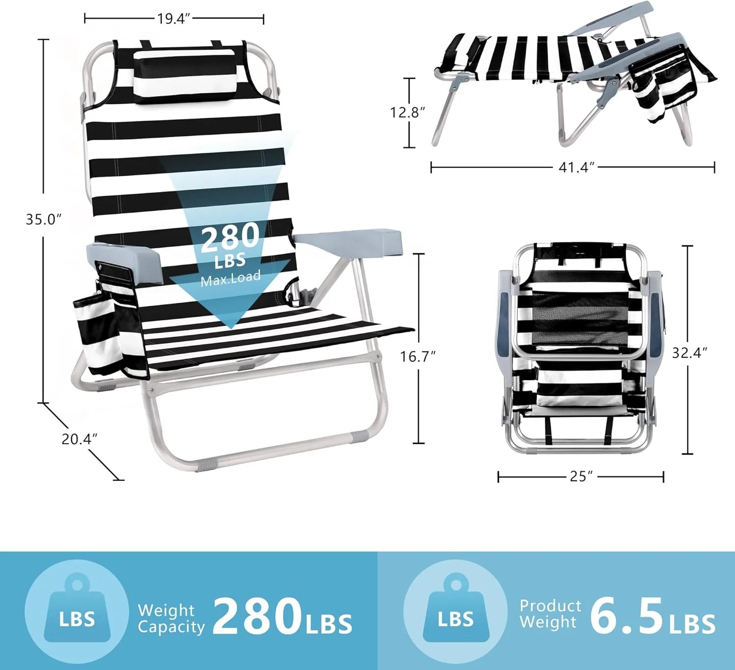 Beach Chair for Adults, Portable Folding Backpack Beach Chair with Cooler, Cup Holder, Towel Bar & Storage Bag, 5 Position Lay Flat Backpack Lounger for Camping, Lawn, Festival Outdoor Relaxation-Pink