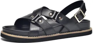 BEAU TODAY Flat Sandals for Women, Fashion Strappy Sandal Comfortable Arch Support Open Toe Beach Dressy Leather Summer Low Platform Sandals