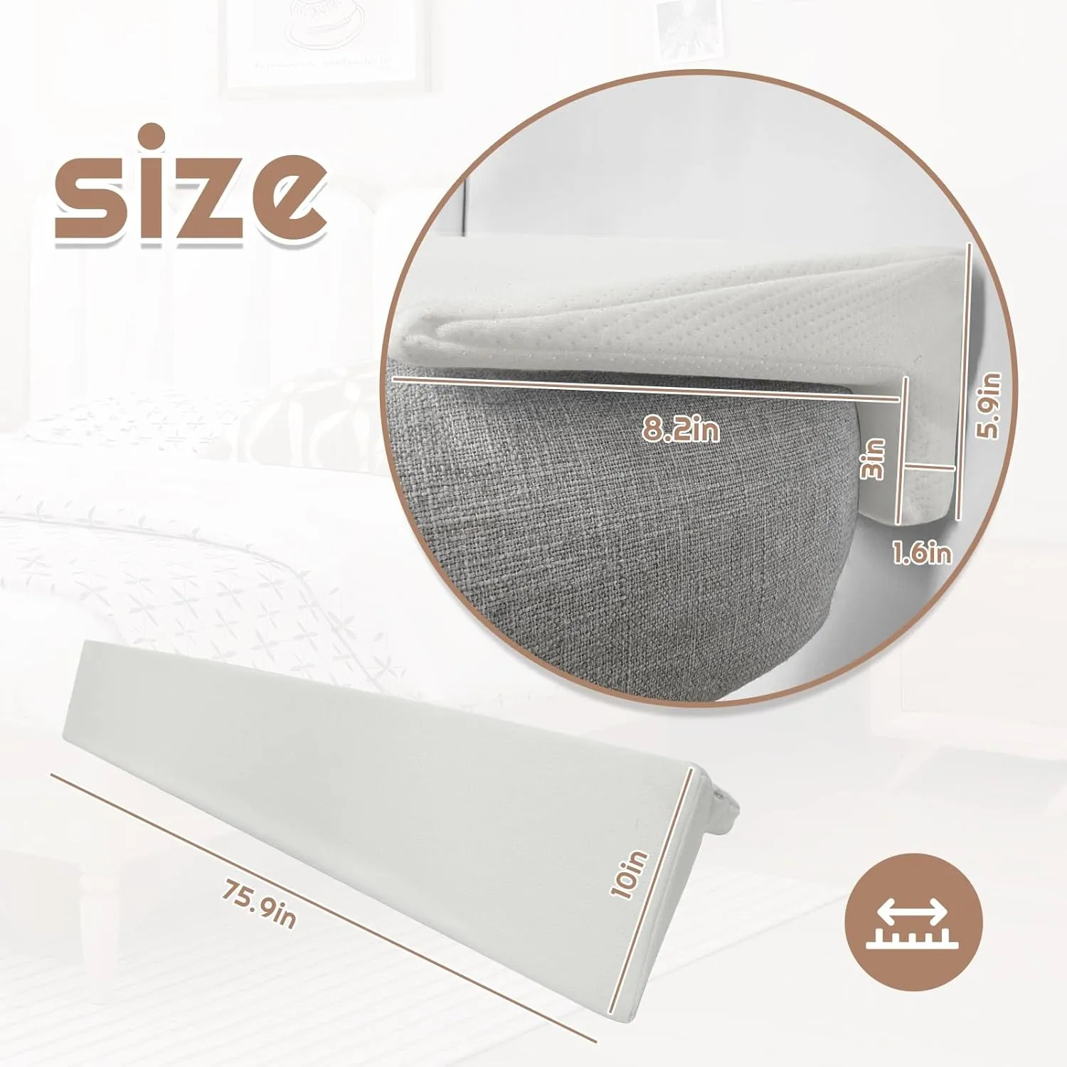 Bed Wedge Pillow Headboard for Bed Headboard Gap Bed Gap Filler Pillow for Gap 1.6 Inch, Removable and Washable Pillow with Zipper for Bed Couch (King(76"x10"x6"))