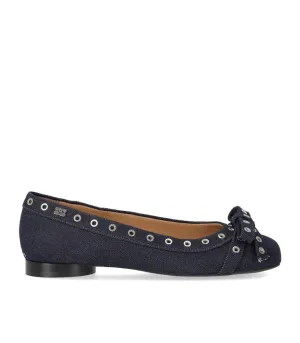 Blue Denim Ballet Flat Shoe With Bows