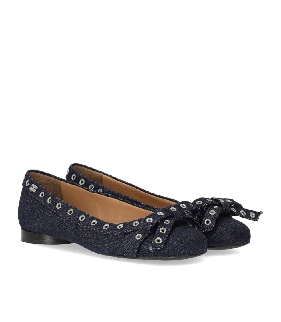 Blue Denim Ballet Flat Shoe With Bows