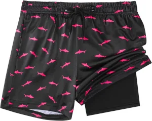 Boys Swim Trunks with Compression Liner Boys Stretch Swim Shorts Quick Dry 2 in 1 Beach Shorts 4-17 Y