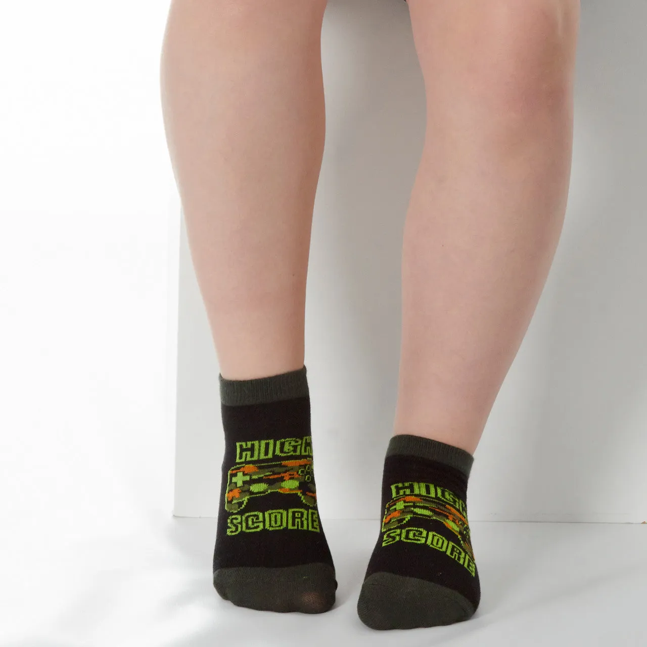 Boys Trainer Liner Low Cut Socks Alien Gaming 6 Pairs