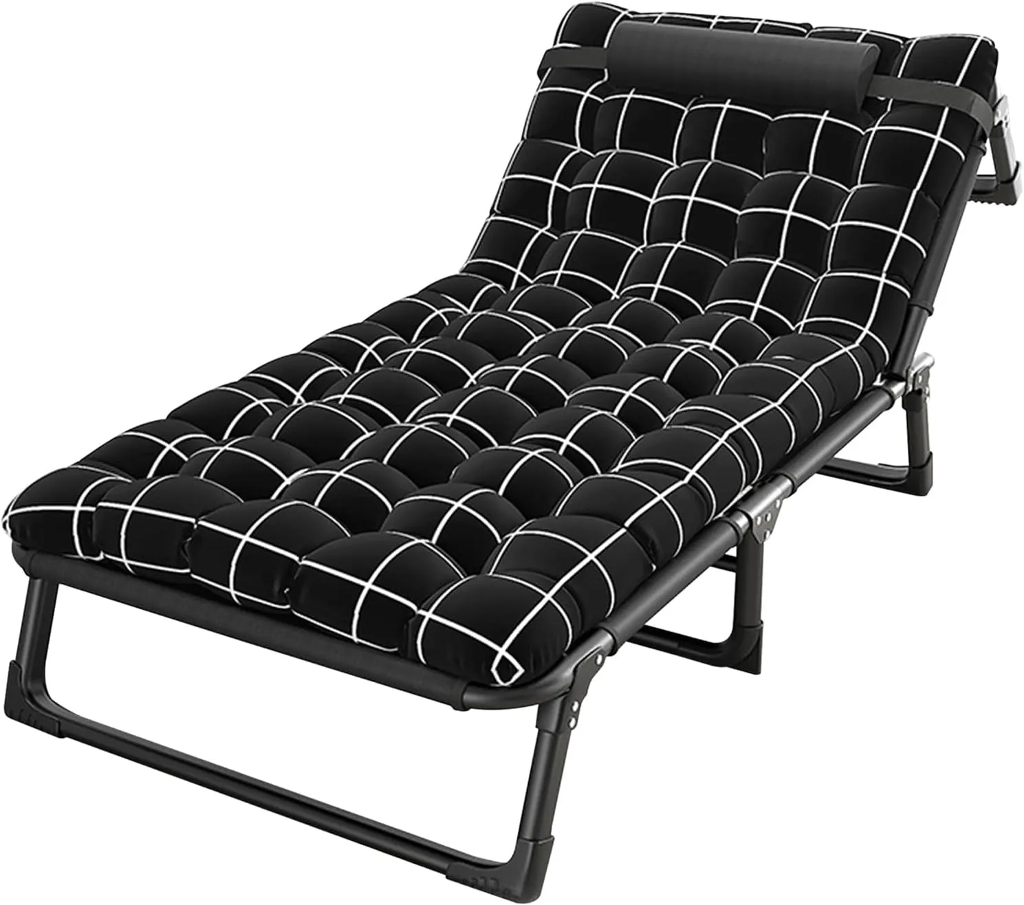 Camping Cot, Adjustable 4-Position Adults Reclining Folding Chaise with Pillow, Outdoor Lounge Chair Sleeping Cot Bed, Tanning Chair Perfect for Office, Pool, Beach, Patio 75cm
