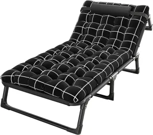 Camping Cot, Adjustable 4-Position Adults Reclining Folding Chaise with Pillow, Outdoor Lounge Chair Sleeping Cot Bed, Tanning Chair Perfect for Office, Pool, Beach, Patio 75cm