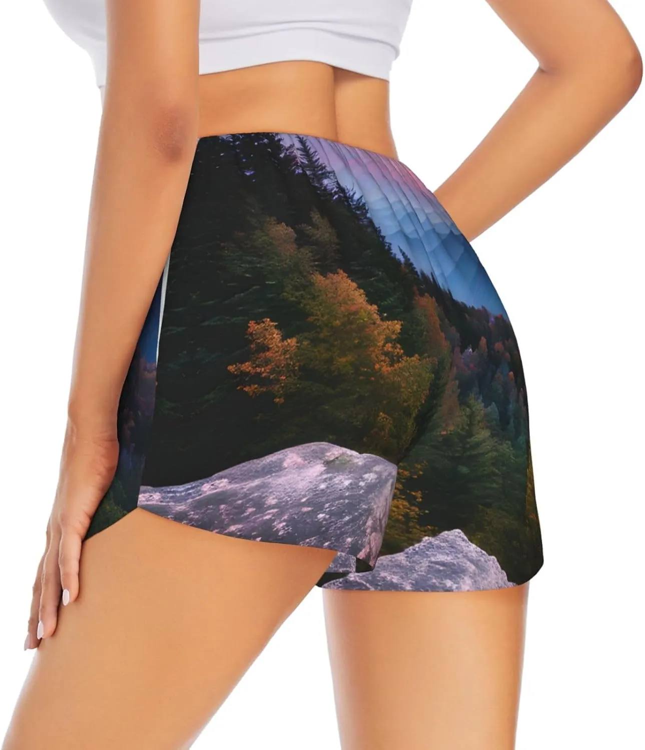 Canadian Smokey Mountain Cliff Print Women's Running Shorts High Waisted Athletic Shorts Quick Dry Gym Workout Shorts