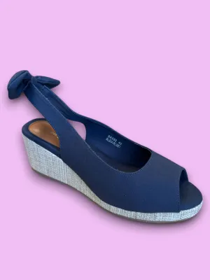 Canvas Slip On Wedges - Navy