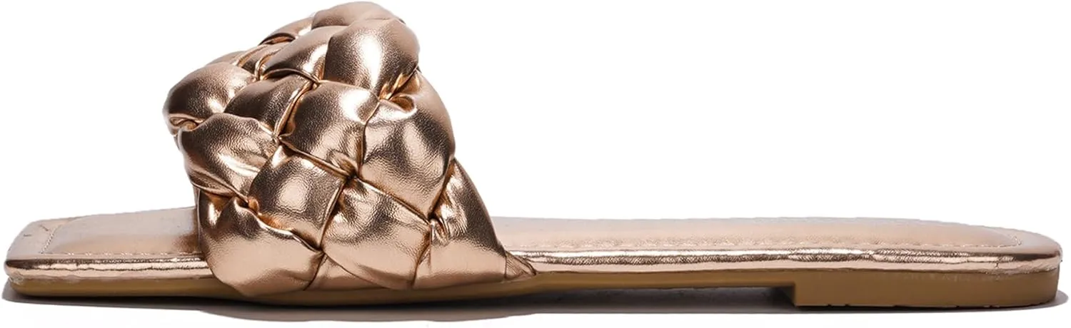 Cape Robbin Women's Square-Toe Braided Sandals - Flat Woven Slip-On Mules (Vagabond)
