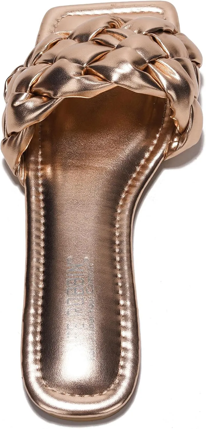 Cape Robbin Women's Square-Toe Braided Sandals - Flat Woven Slip-On Mules (Vagabond)