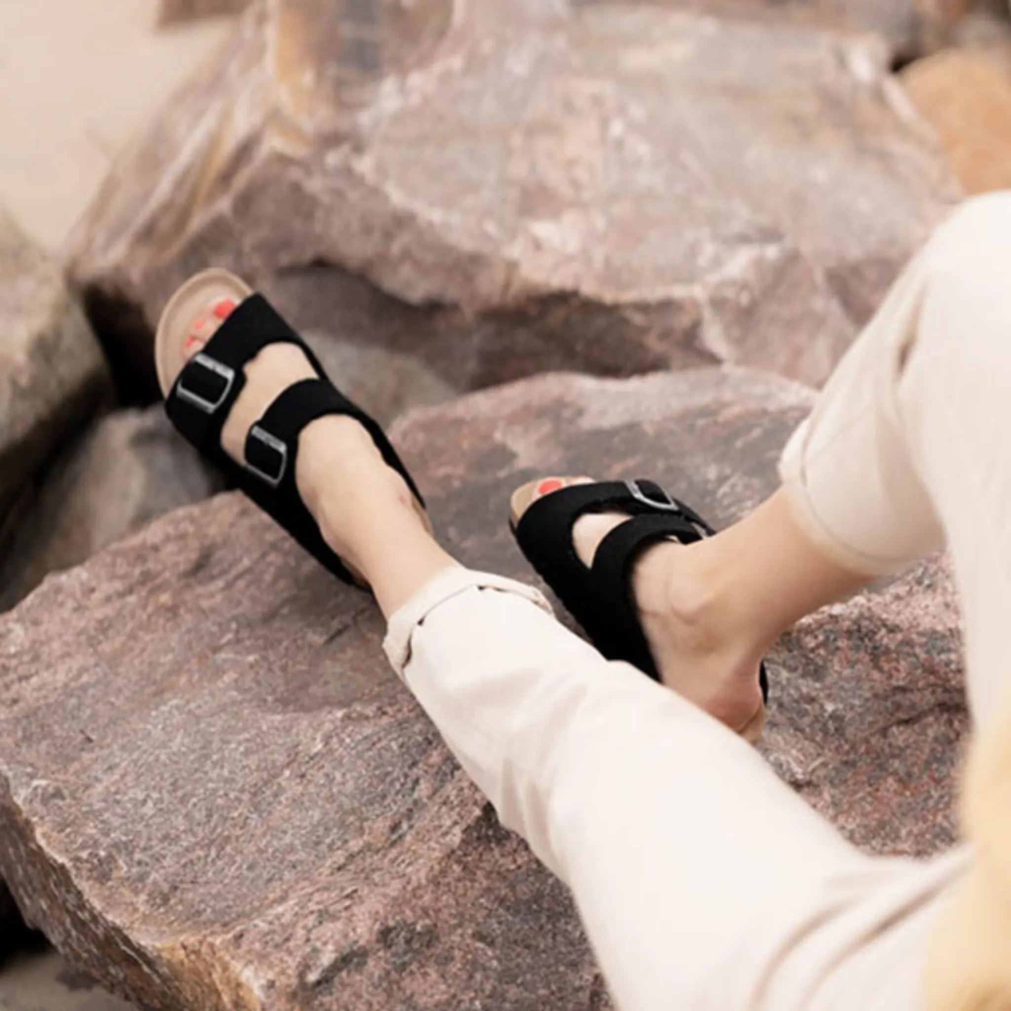 Cassandra Wool Blend Sandals, Black