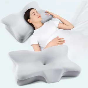 Cervical Neck Pillow for Pain Relief, Ergonomic Contour Memory Foam Pillows, Cooling Side Sleeper Pillow for for Neck Support, Orthopedic Pillow for Back Stomach Sleepers with Breathable Pillowcase