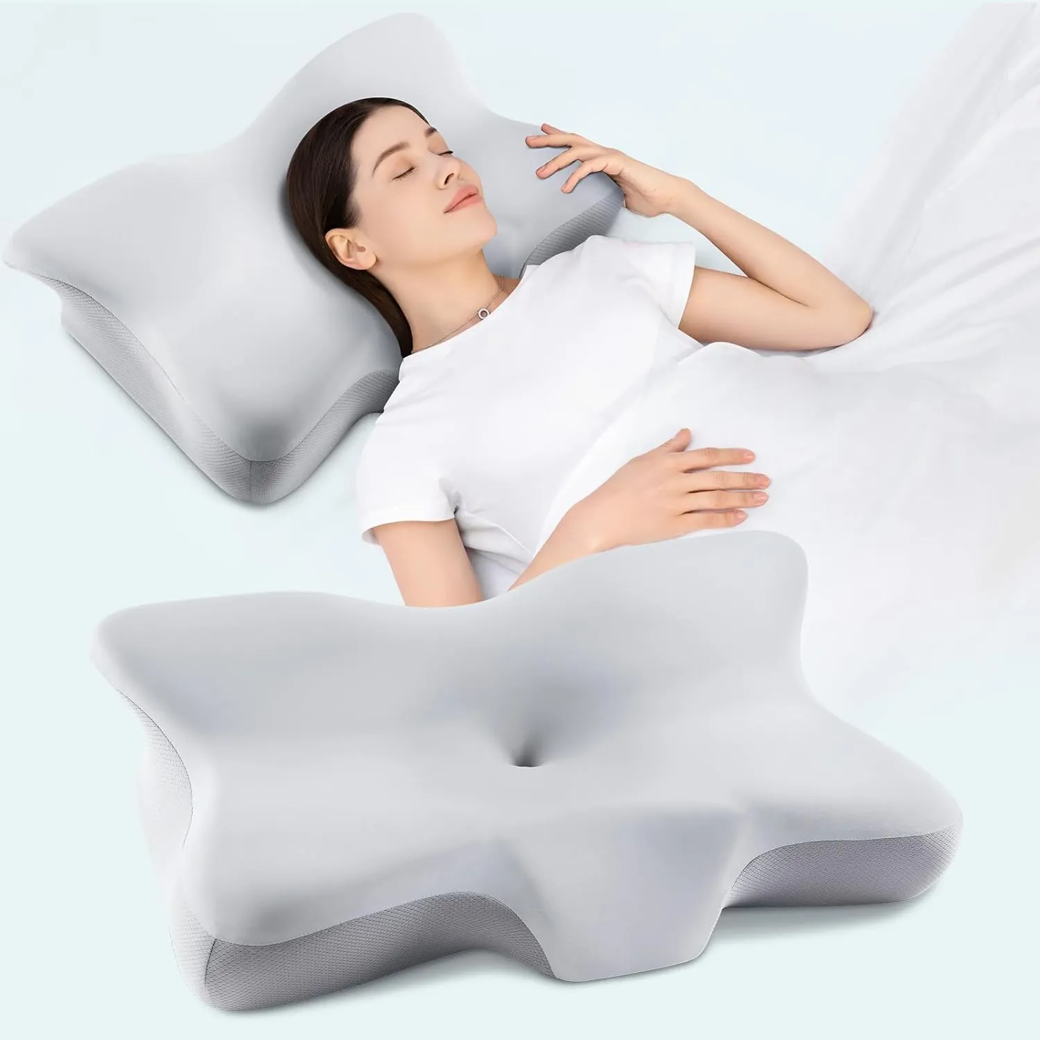Cervical Neck Pillow for Pain Relief, Ergonomic Contour Memory Foam Pillows, Cooling Side Sleeper Pillow for for Neck Support, Orthopedic Pillow for Back Stomach Sleepers with Breathable Pillowcase
