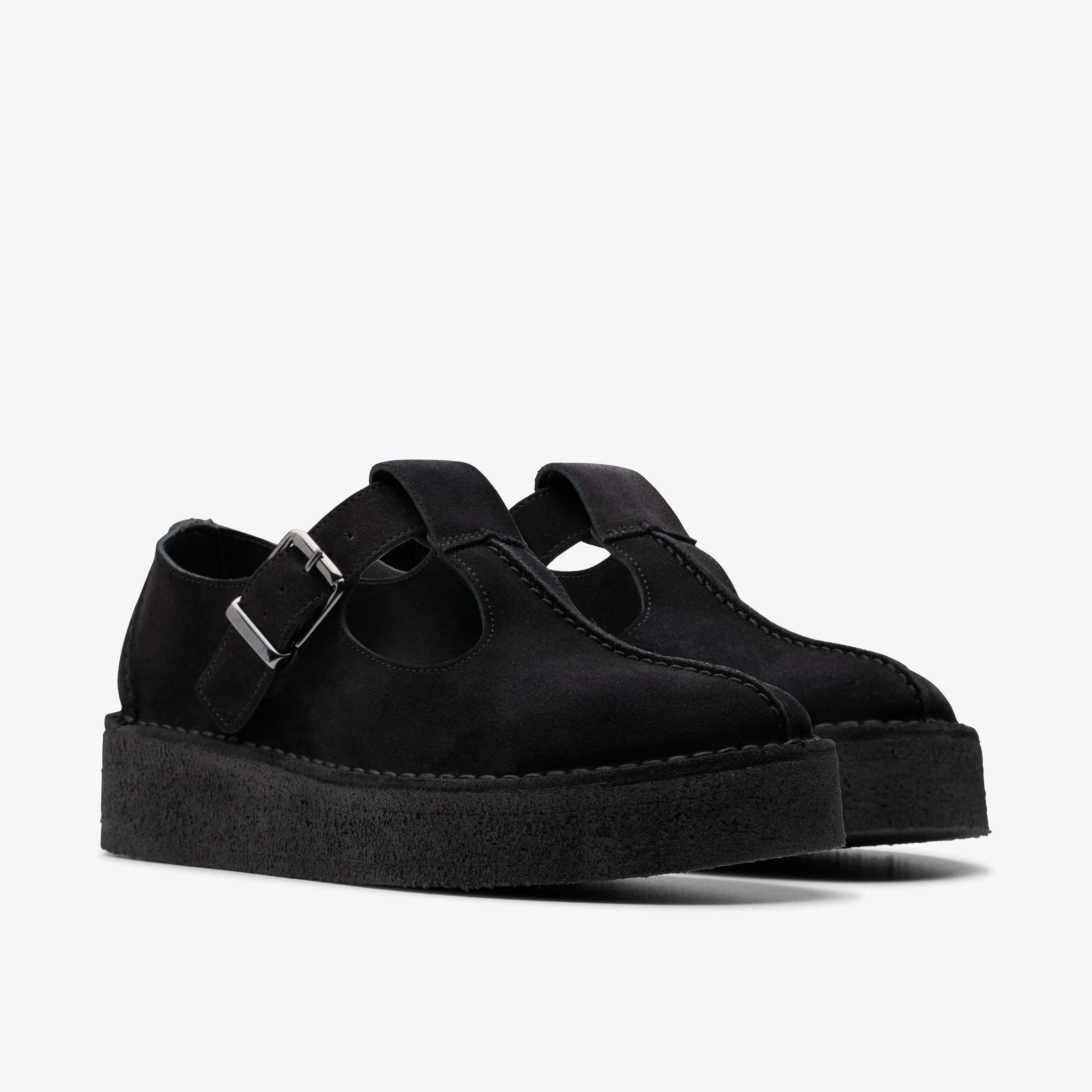 Clarks Women's TrekWedge Tbar Black Suede 26180222
