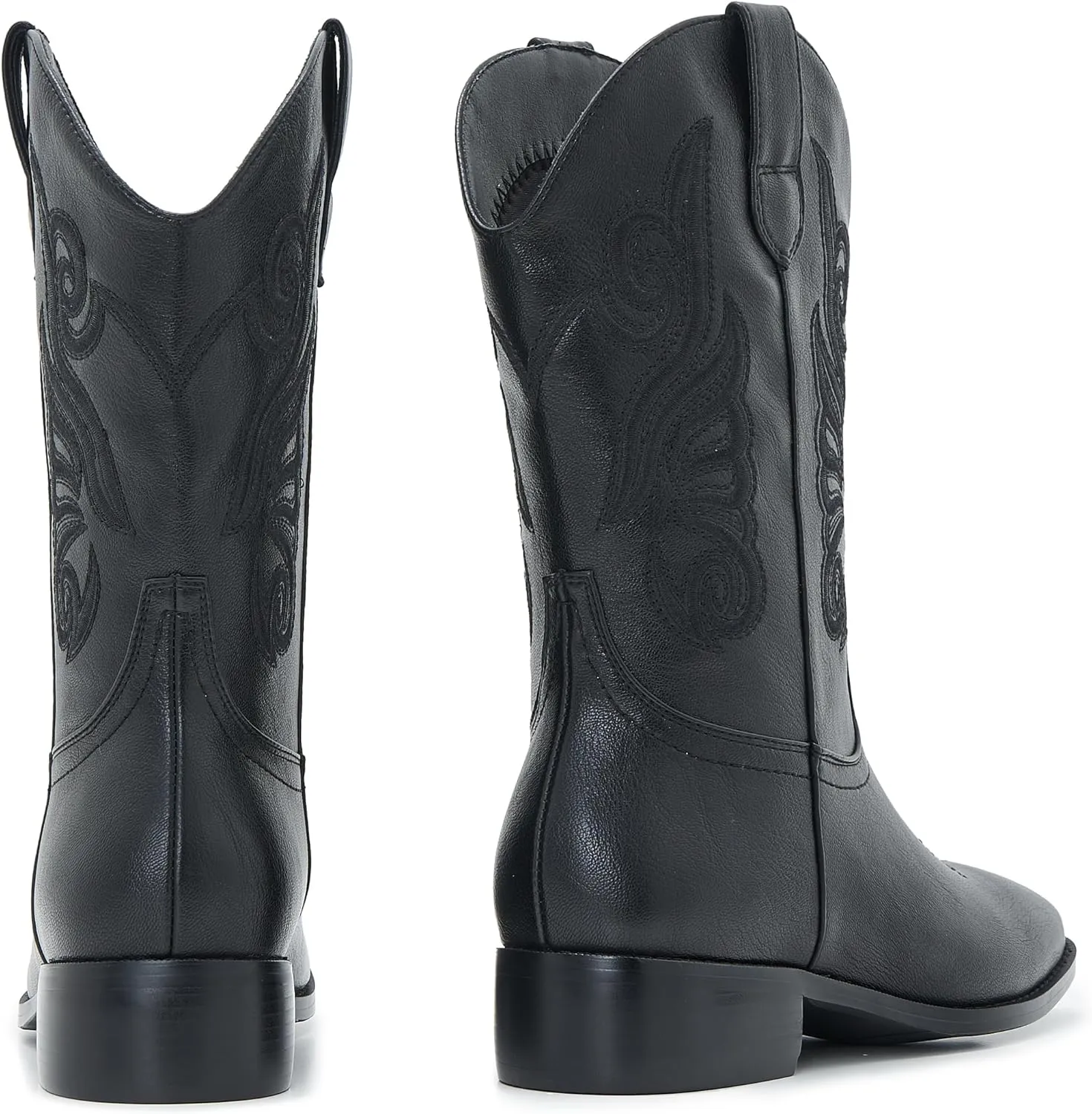 Cowgirl Boots Square Toe Cowboy Boots For Women Ladies Mid Calf Low Heel Flat