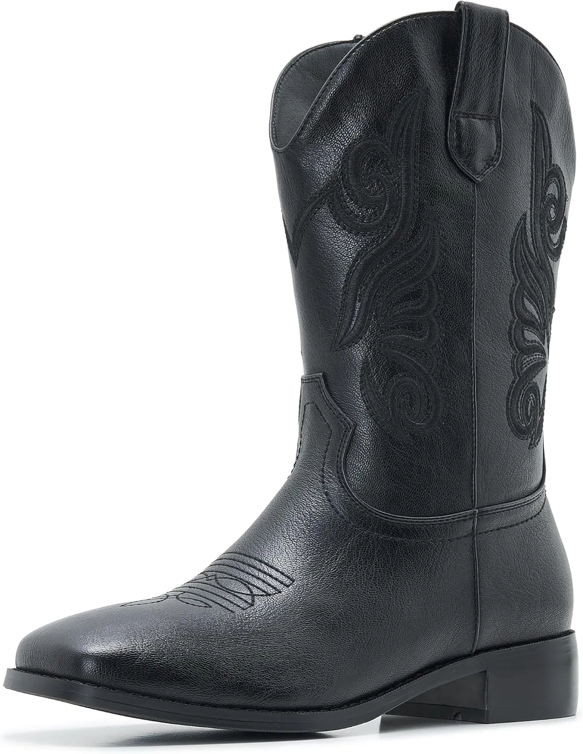 Cowgirl Boots Square Toe Cowboy Boots For Women Ladies Mid Calf Low Heel Flat