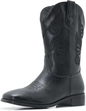Cowgirl Boots Square Toe Cowboy Boots For Women Ladies Mid Calf Low Heel Flat