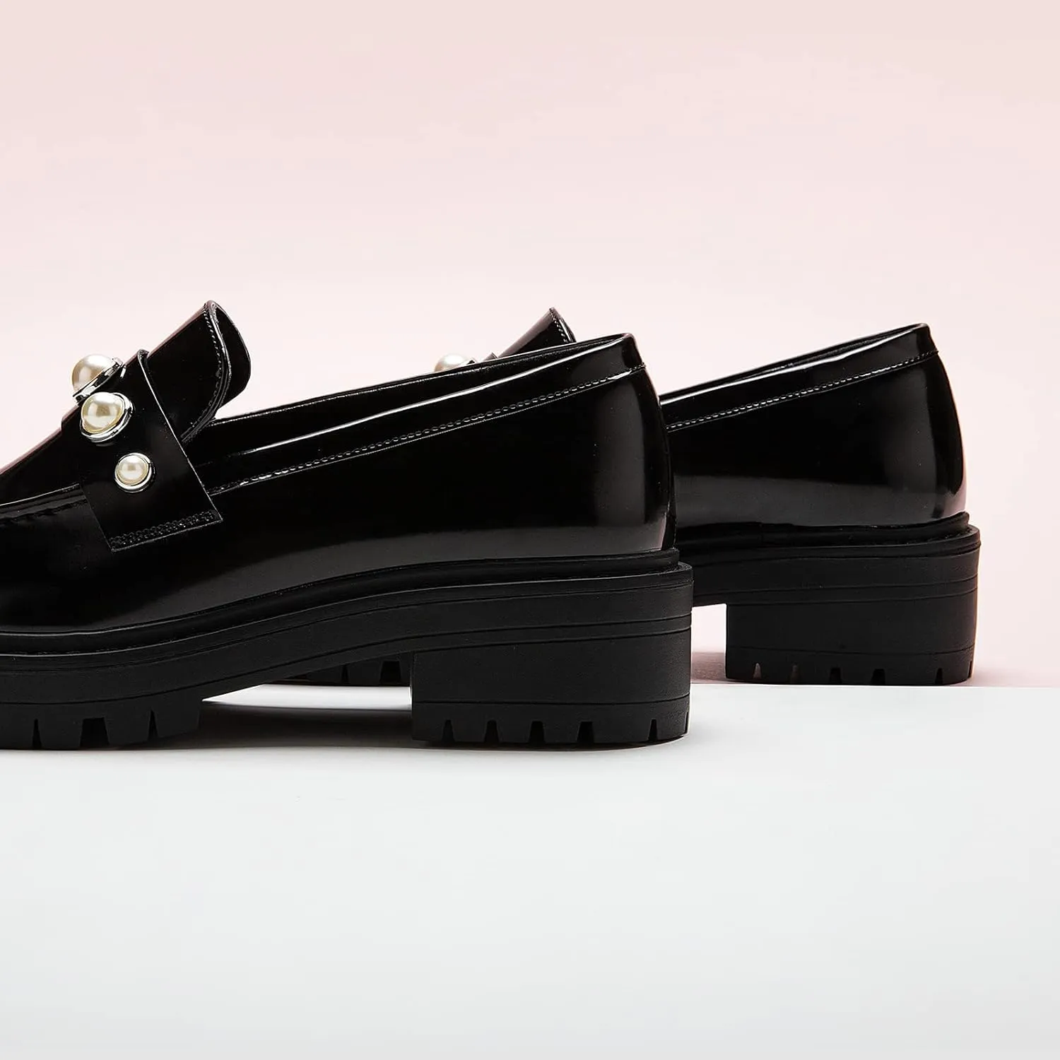 C.Paravano Chunky Loafers for Women: Comfortable Platform Loafers with Lug Sole in Black, Exquisite Print