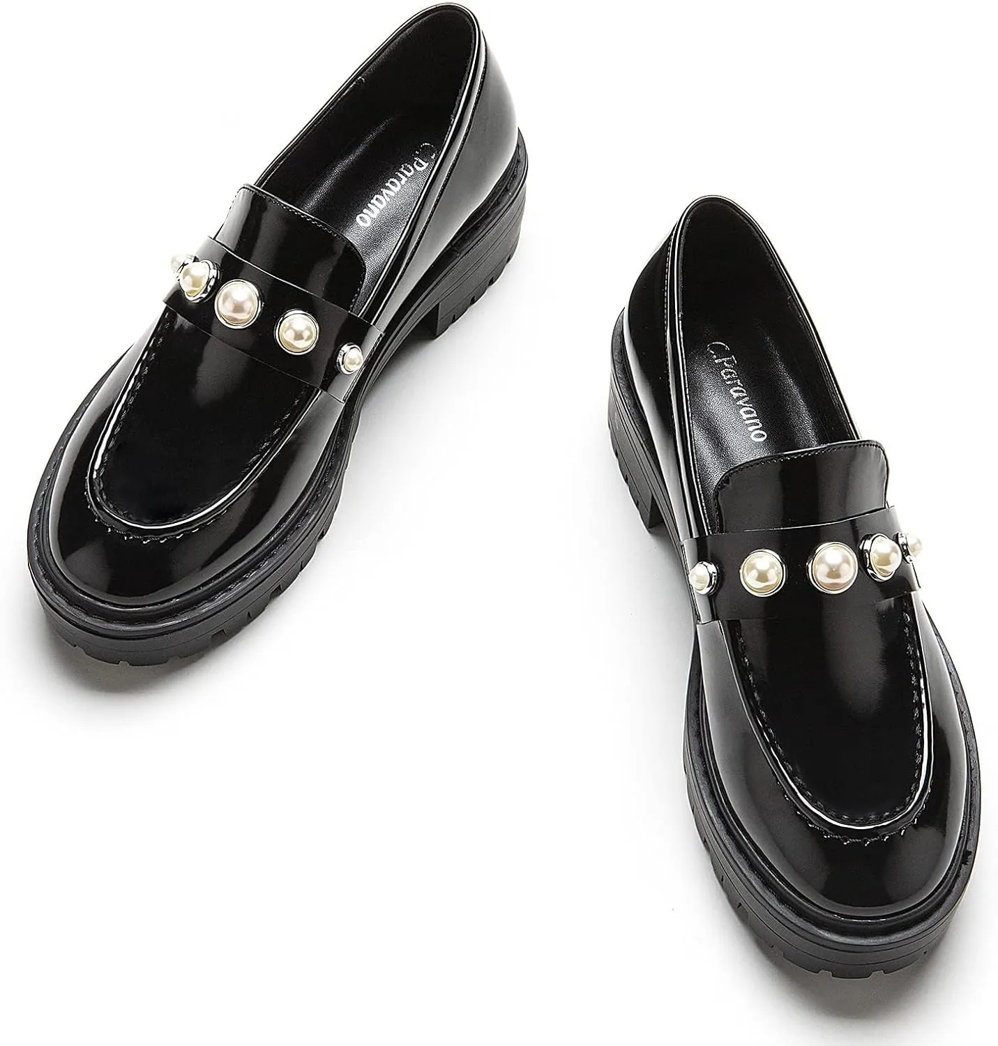 C.Paravano Chunky Loafers for Women: Comfortable Platform Loafers with Lug Sole in Black, Exquisite Print